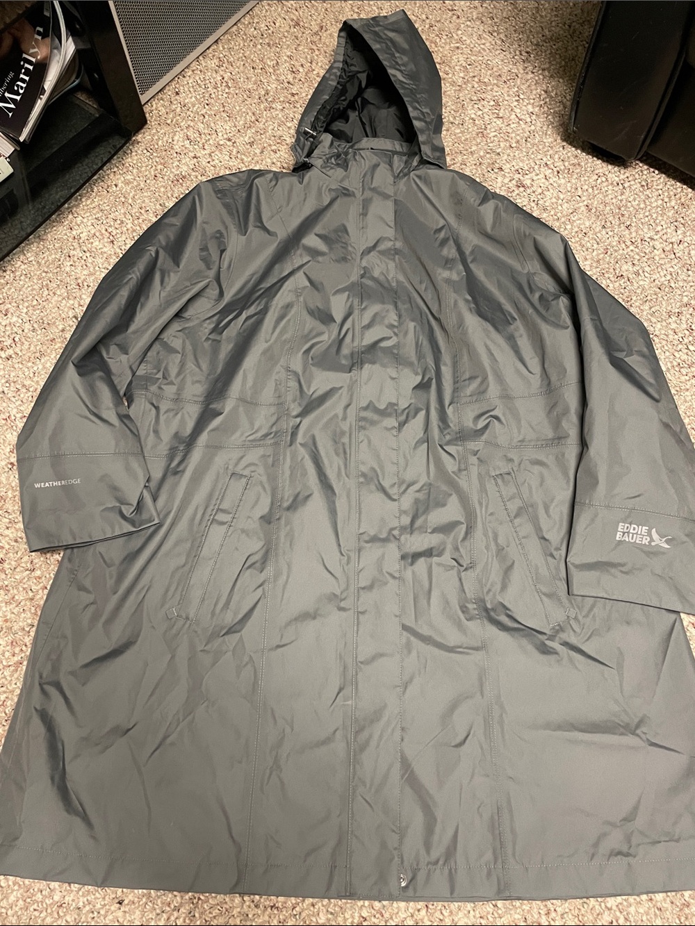 Eddie Bauer waterproof Charcoal Hooded Raincoat- new